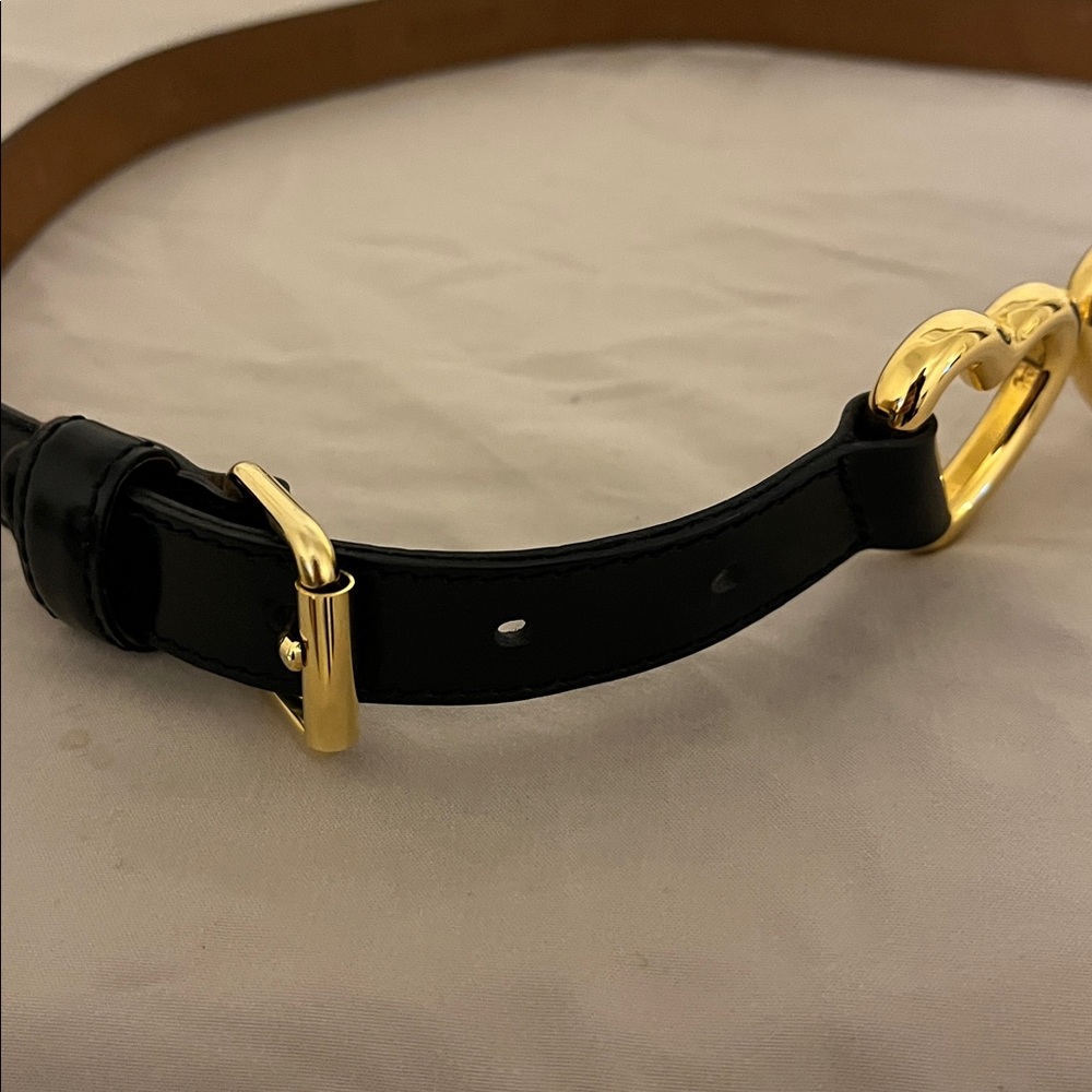Vintage Moschino Gold Heart Buckle Black Belt - Picture 5 of 8